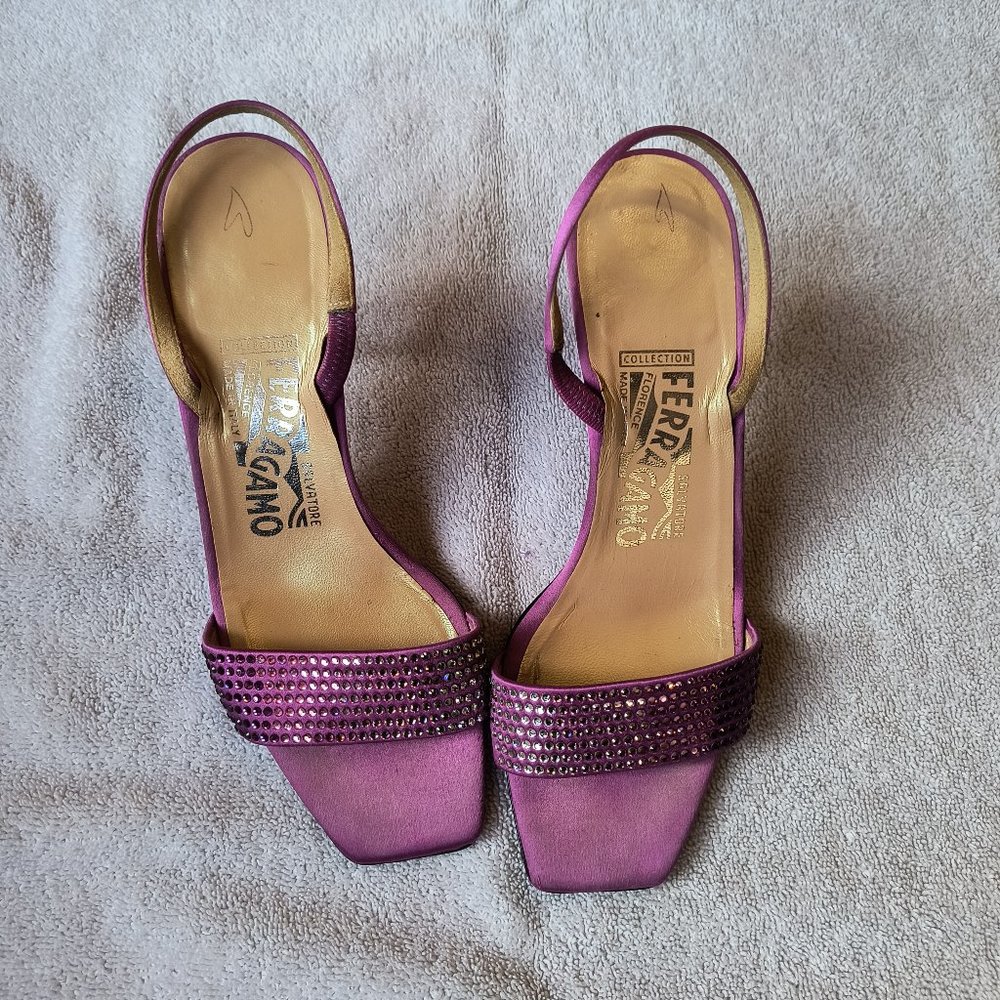 Salvatore Ferragamo pink Satin & Swarovski Crystal Ombre slingback heels
